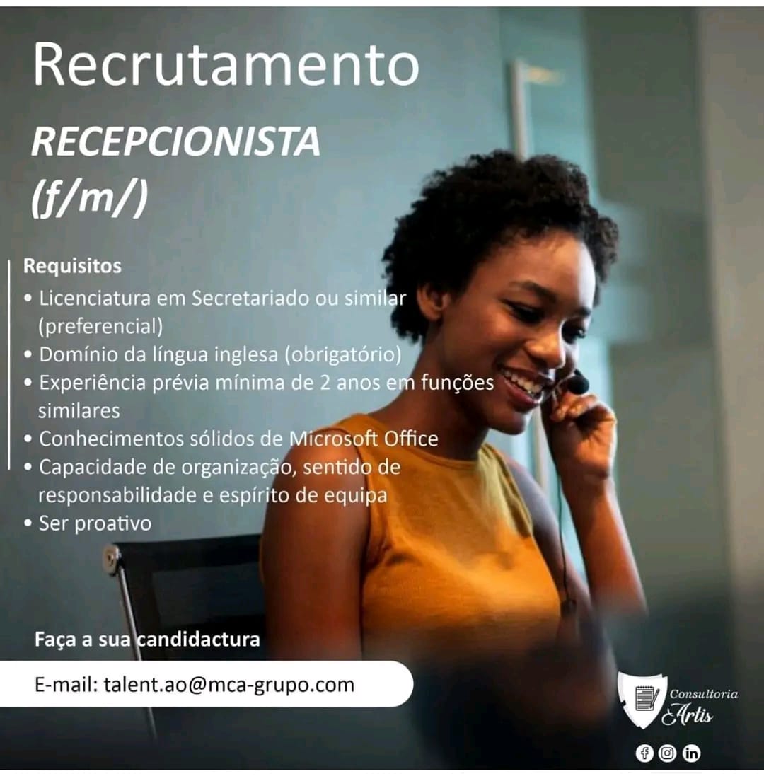 Recrutamento Para Recepcionista Fm Empregos Yoyota Angola Vagas De Emprego Em Angola 2024 