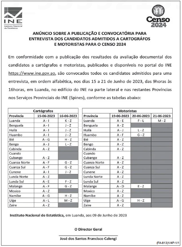 RECRUTAMENTO CENSO 2024 Convocatória para Entrevista dos Candidatos