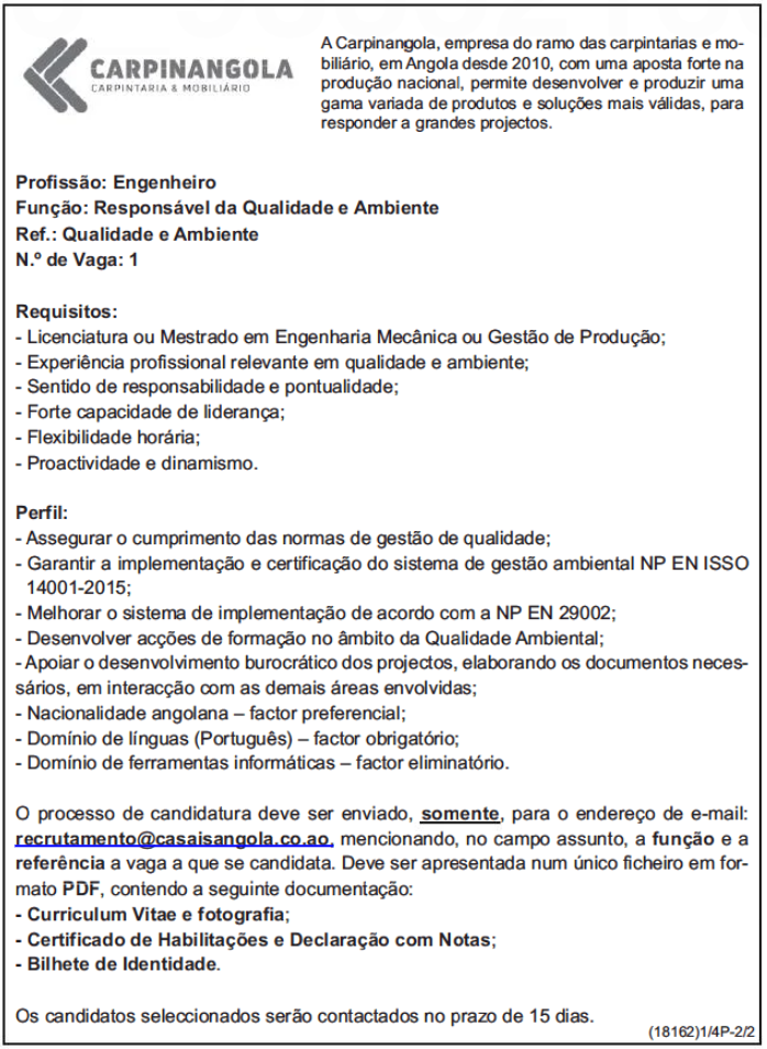 UMA (1) VAGA PARA ENGENHEIRO