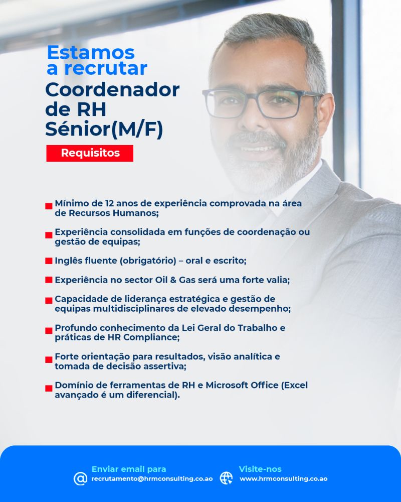Oportunidade: Coordenador de RH Sénior