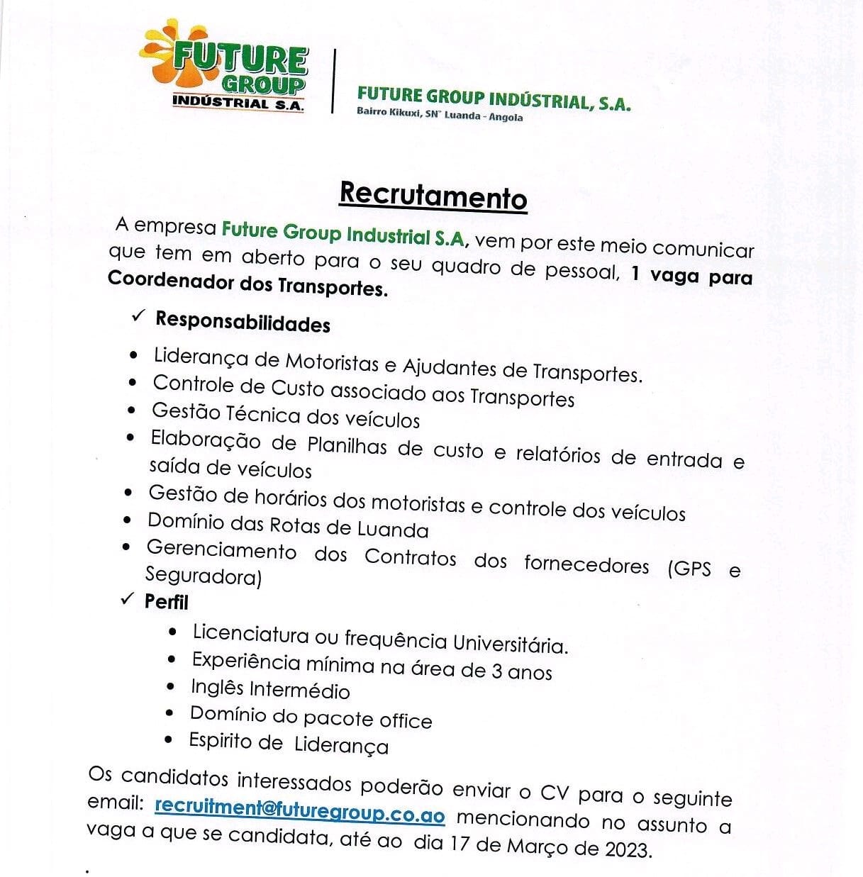 Vaga Para Coordenador De Transportes