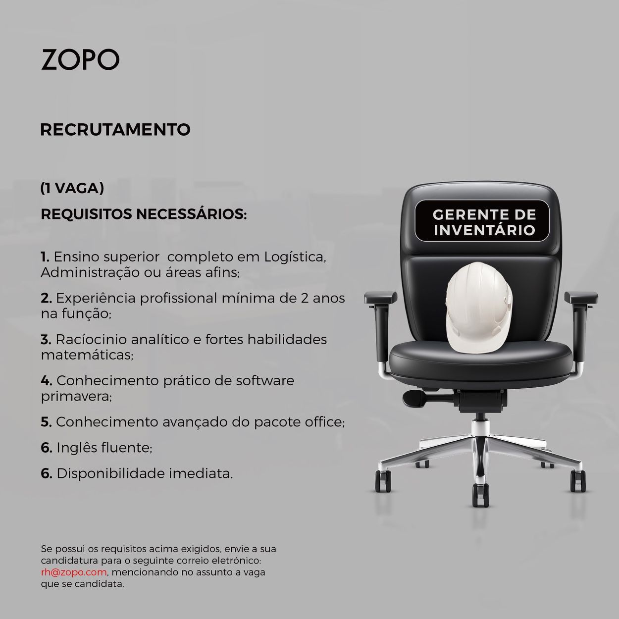 Vaga para Gerente de Inventário (1 posição)
