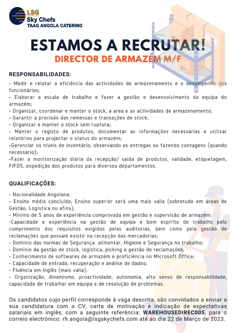VAGA PARA DIRECTOR DE ARMAZÉM M/F 