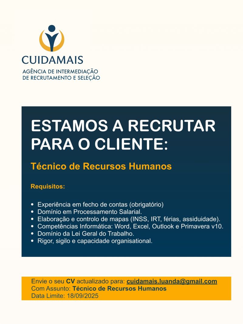 Vaga para Técnico de Recursos Humanos