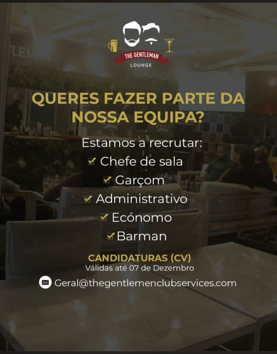 Precisa-se de Chefe de sala, Garçom, Barman e outros 
