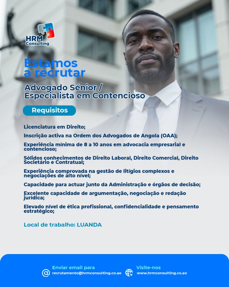 Vaga para Advogado(a) Sénior / Especialista em Contencioso