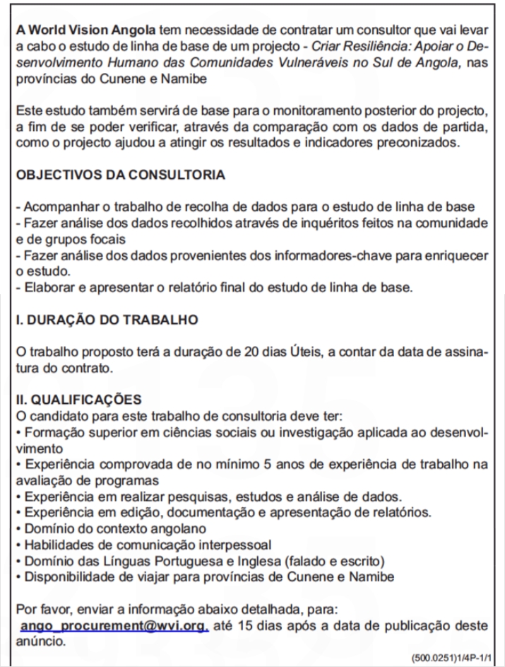 VAGA PARA UM (1) CONSULTOR