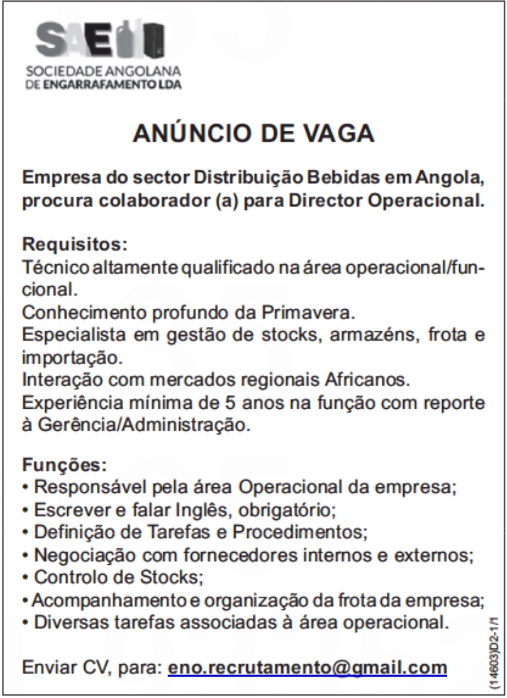 Vaga Para Director Operacional Empregos Yoyota 2326