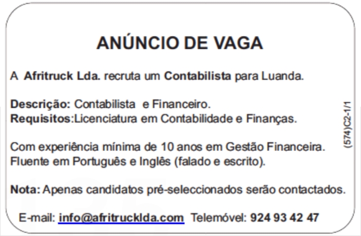 VAGA PARA UM (1) CONTABILISTA