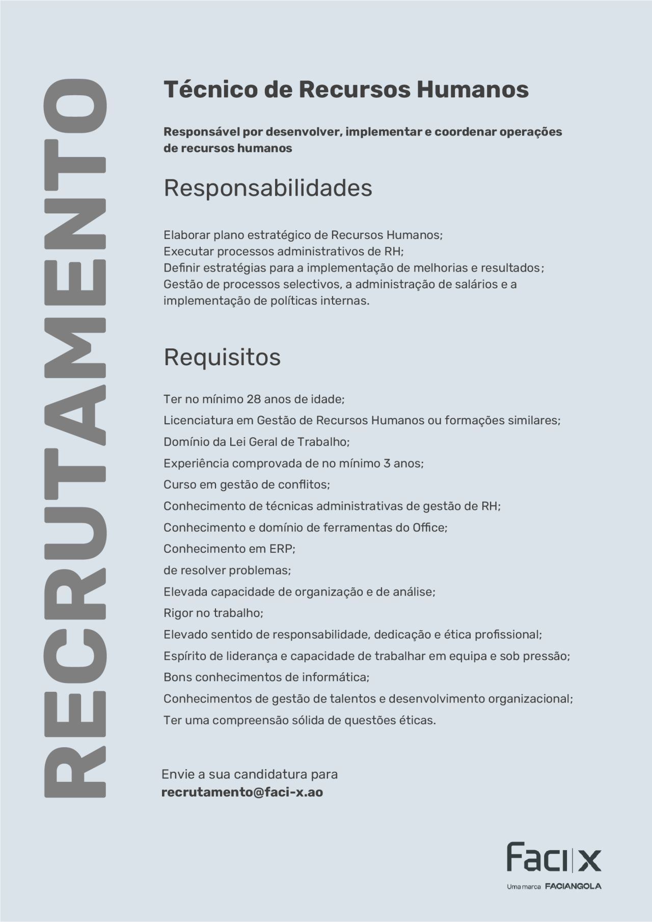 Vaga para Técnico de Recursos Humanos