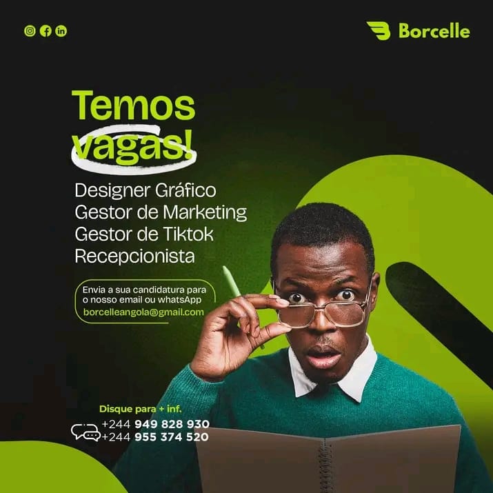 Vaga para Designer,  Gestor de Marketing, Gestor de Tiktok, Recepcionista 