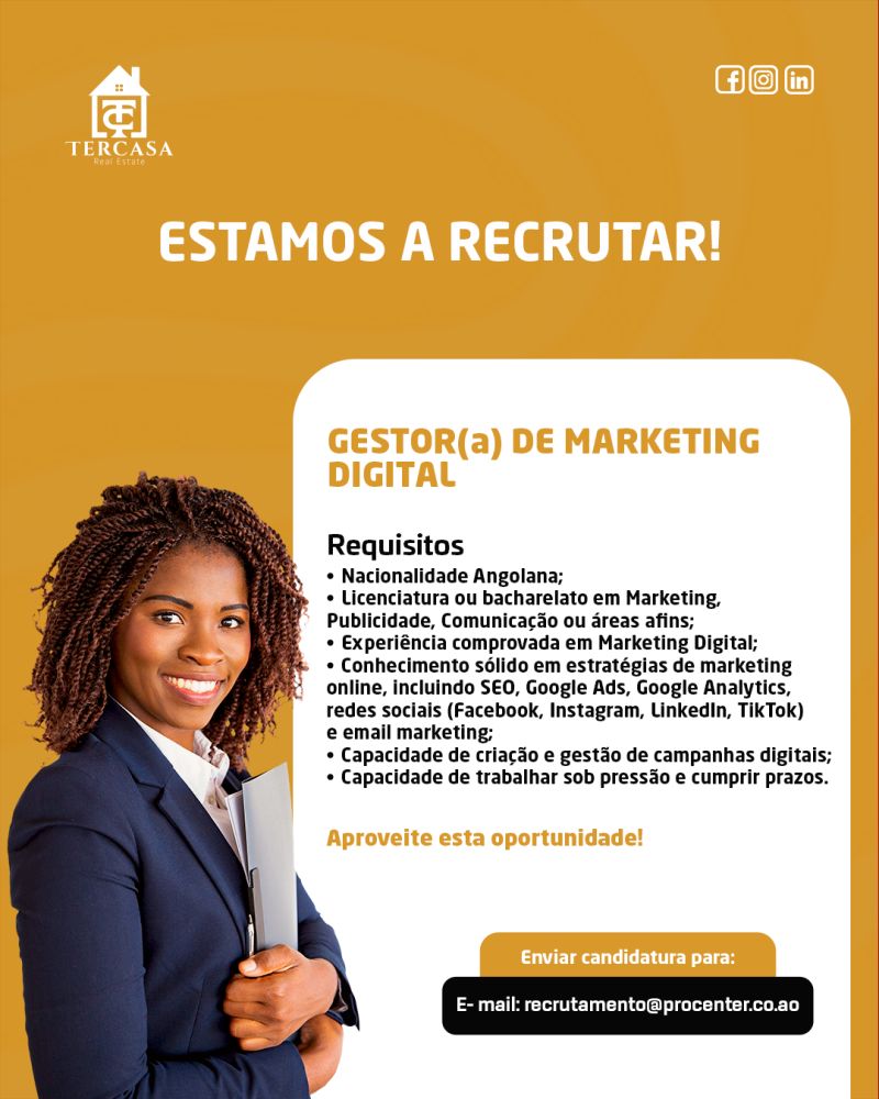 VAGA PARA GESTOR (a) DE MARKETING DIGITAL