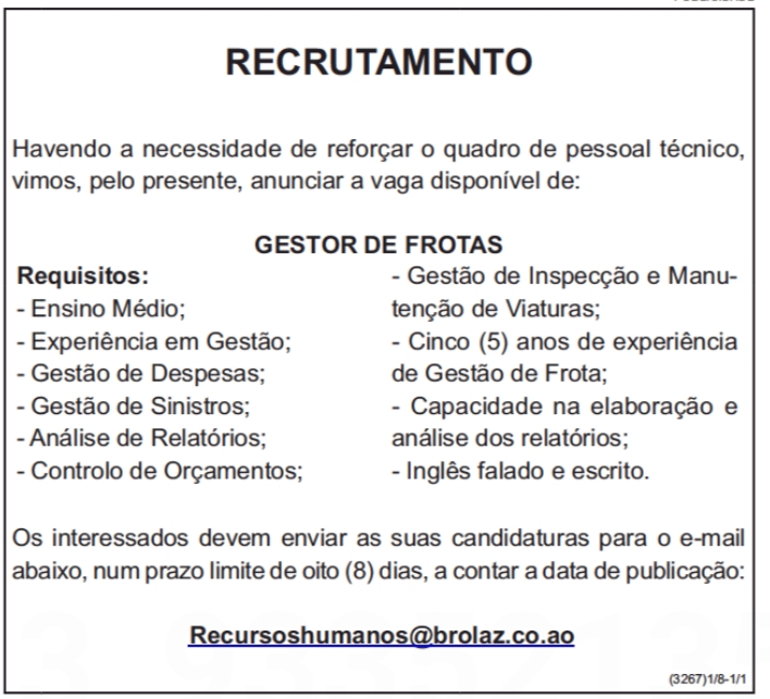 VAGA PARA GESTOR DE FROTAS 