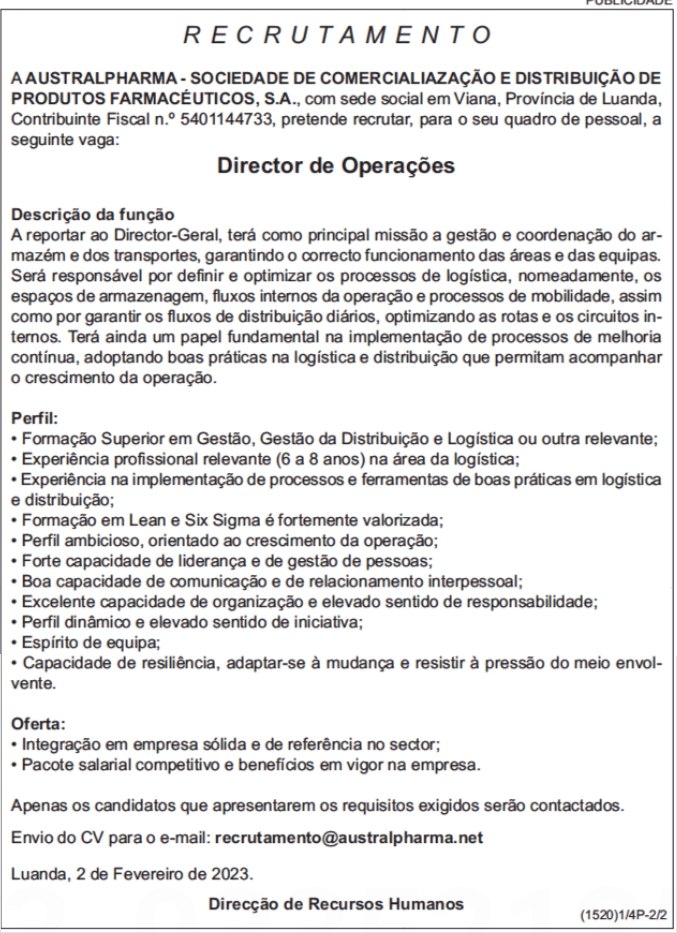 Vaga para Director de Operações 