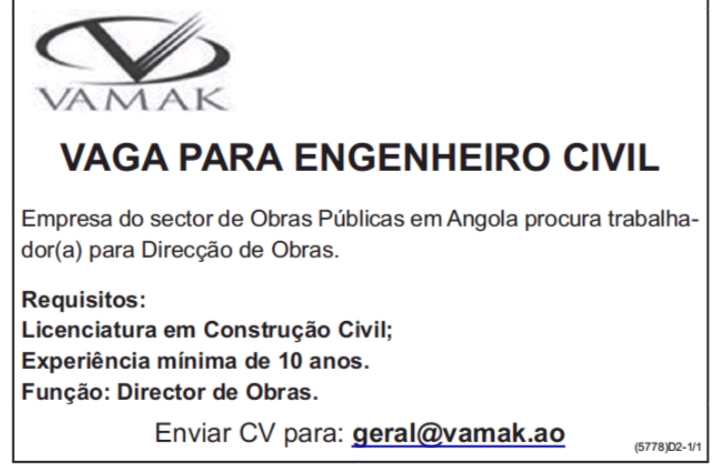 VAGA PARA ENGENHEIRO CIVIL 