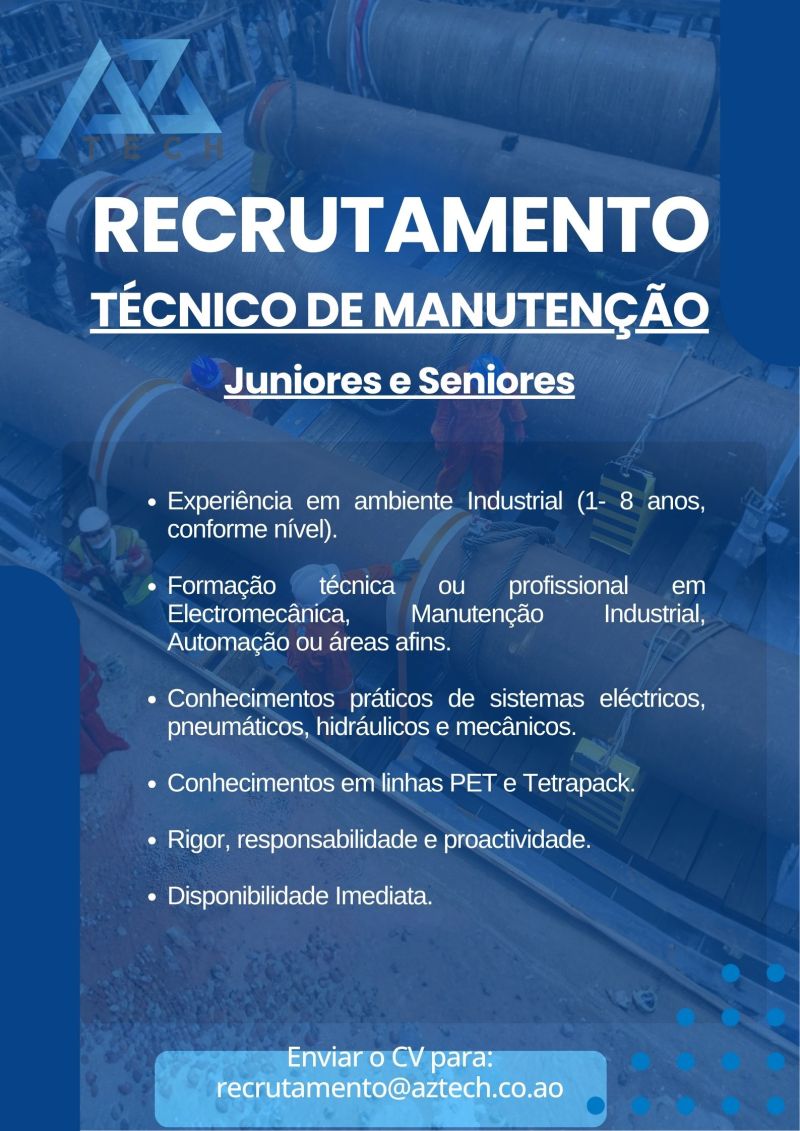 VAGA PARA TÉCNICO DE MANUTENÇÃO (JUNIORES E SENIORES)