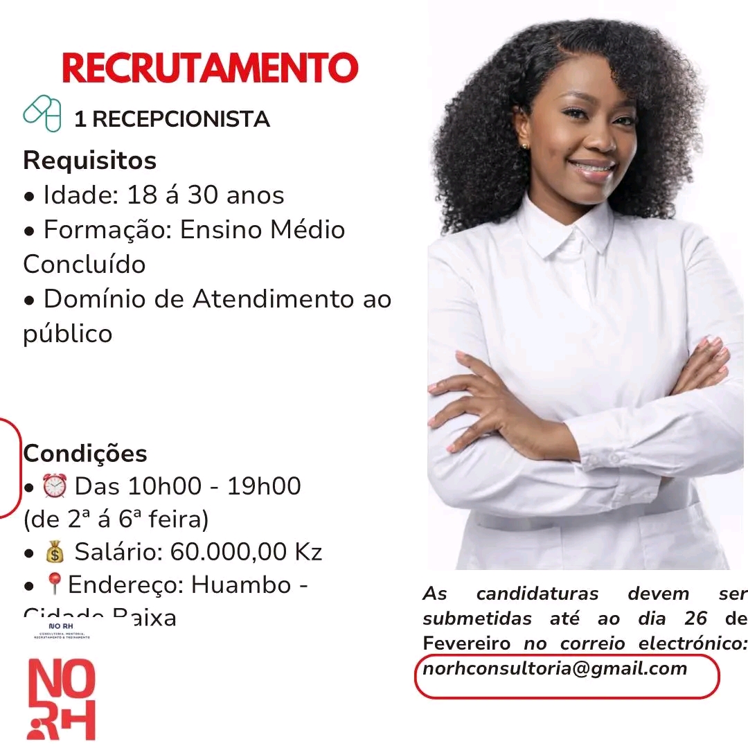 VAGA PARA RECEPCIONISTA