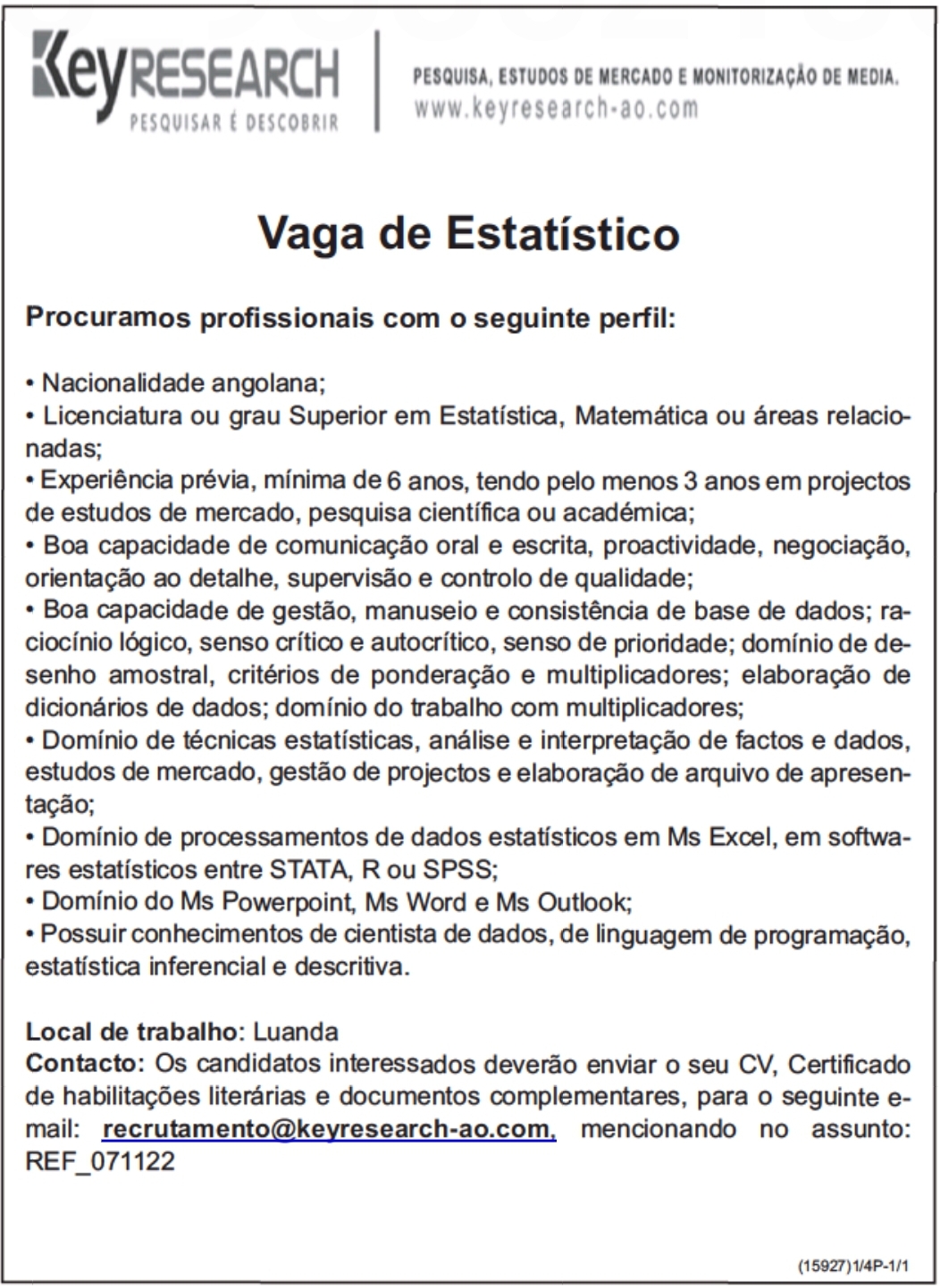 Vaga para Estatístico