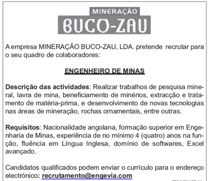 VAGA PARA ENGENHEIRO DE MINAS