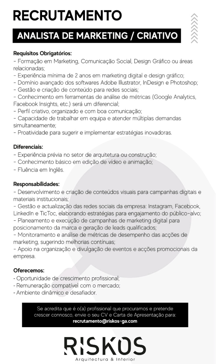 VAGA PARA ANALISTA DE MARKETING / CRIATIVO
