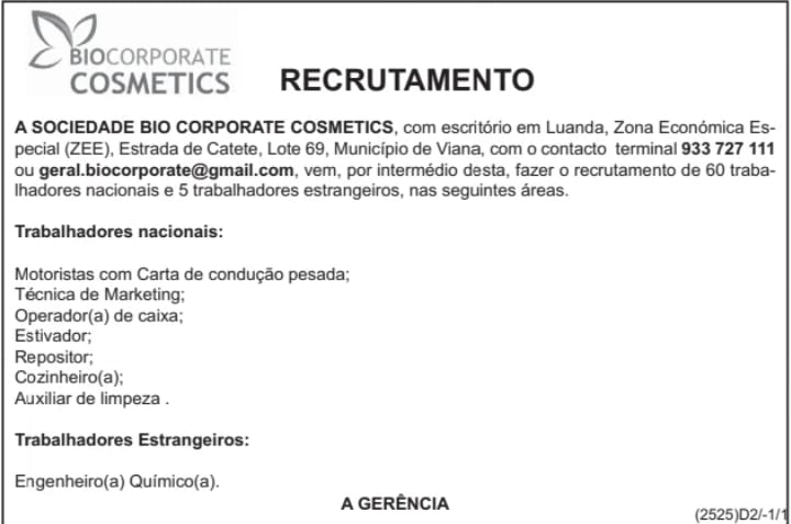(65) Vagas disponíveis para nacionais e estrangeiros nas áreas de Motorista com Carta de condução pesada,  Técnica de Marketing, Operador(a) de caixa, Cozinheiro(a),  Engenheiro(a) Ou Químico e outros 