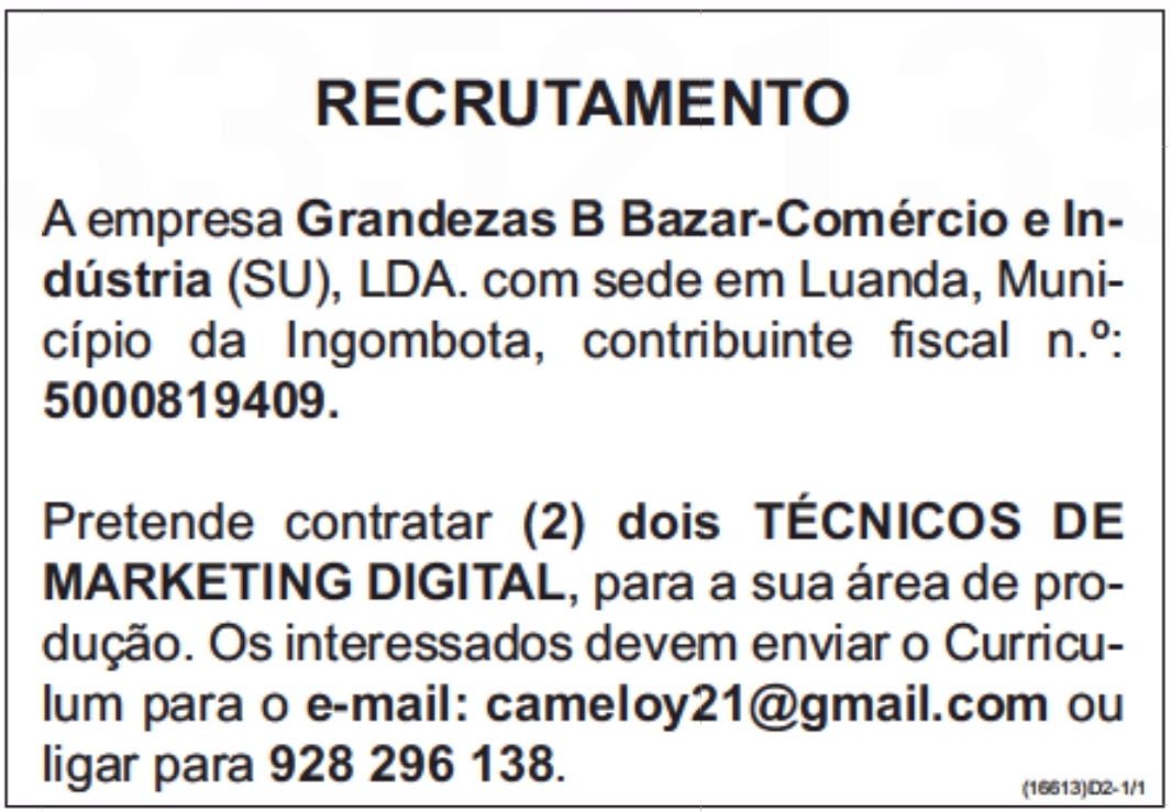 VAGA PARA DOIS TÉCNICOS DE MARKETING DIGITAL
