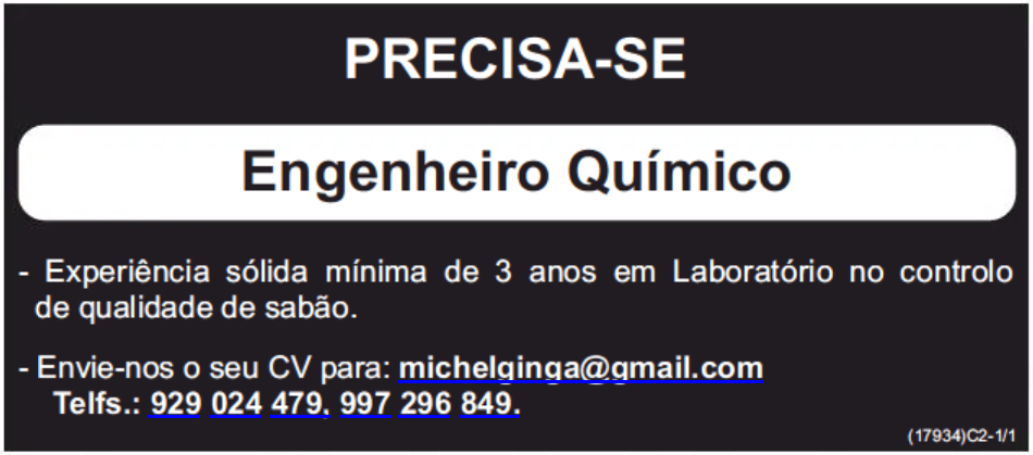 PRECISA-SE DE ENGENHEIRO QUÍMICO