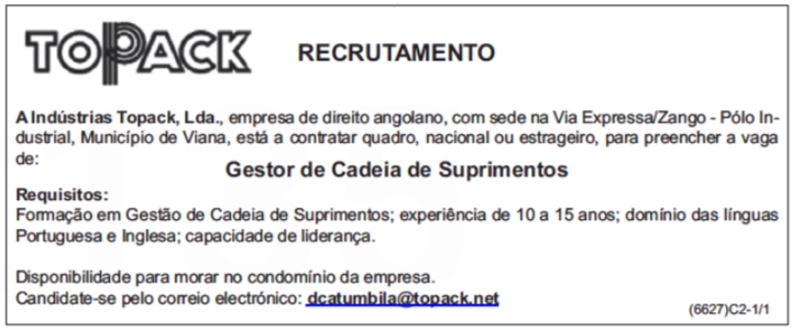 Vaga para Gestor de Cadeia de Suprimentos 