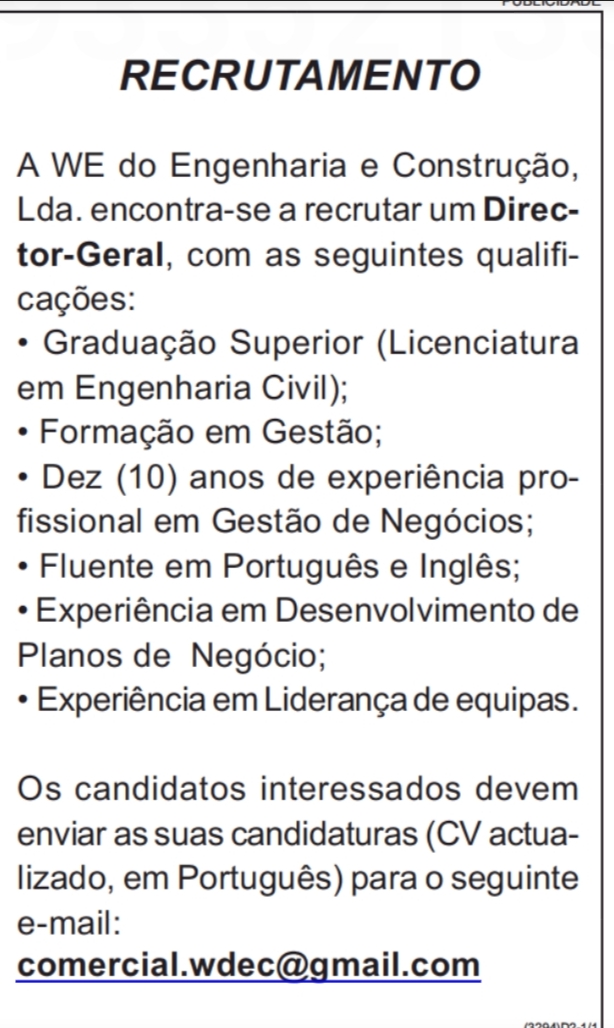 Vaga para um (1) Director-Geral