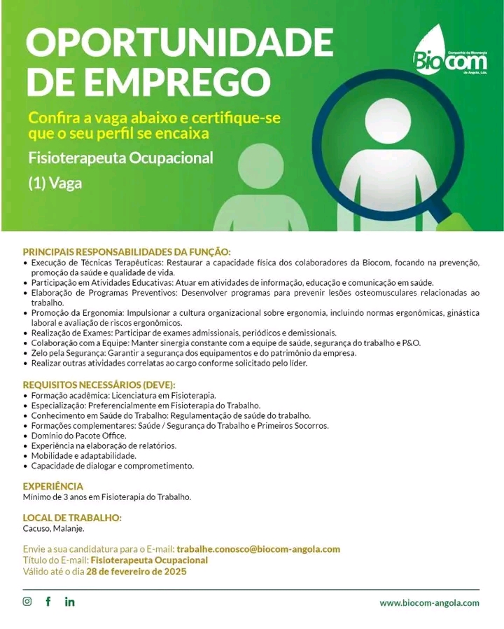 Vaga para Fisioterapeuta Ocupacional 