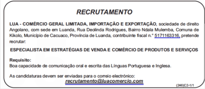 OPORTUNIDADE PARA ESPECIALISTA EM ESTRATÉGIAS DE VENDA E COMÉRCIO DE PRODUTOS E SERVIÇOS