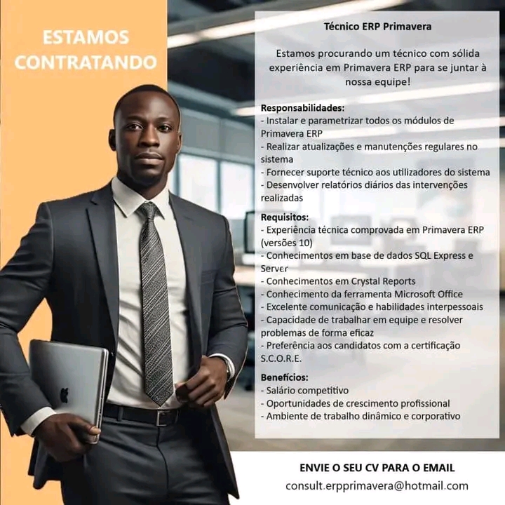 Vaga para Técnico ERP Primavera 