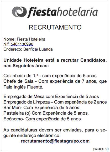 Sete (7) Vagas Disponíveis no Ramo de Hotelaria