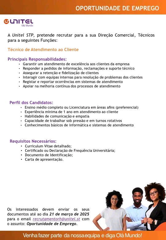 Vaga para Técnico de Atendimento ao Cliente