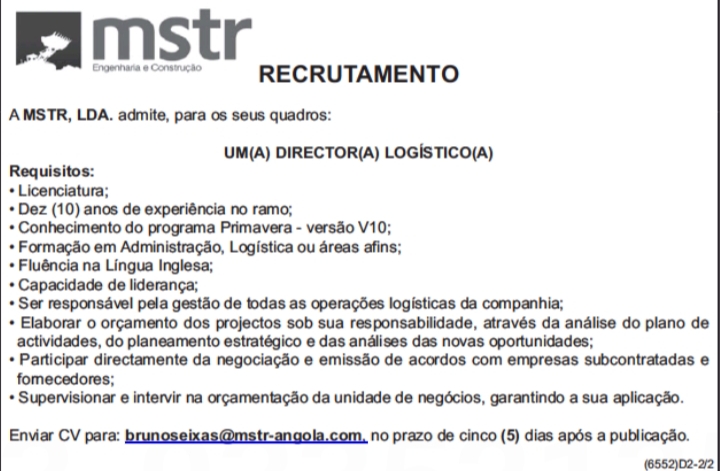 VAGA PARA UM(A) DIRECTOR LOGÍSTICO