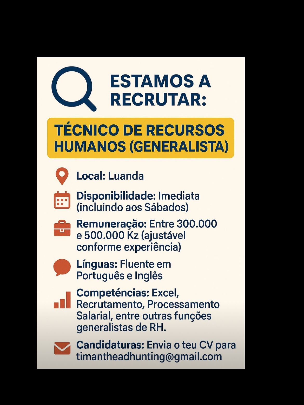 VAGA PARA TÉCNICO DE RECURSOS HUMANOS (GENERALISTA)