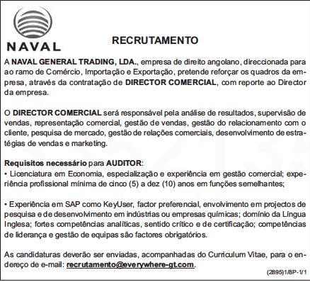 VAGA PARA DIRECTOR COMERCIAL
