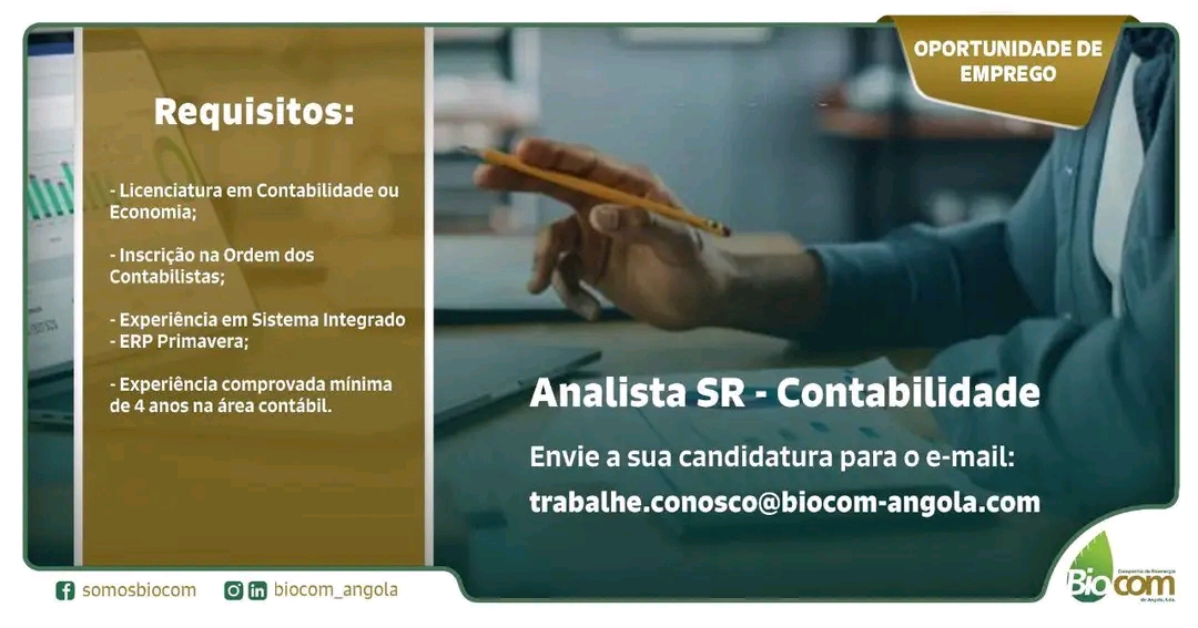 VAGA PARA ANALISTA SR - CONTABILIDADE NA BIOCOM
