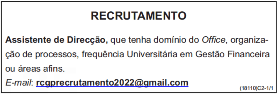 VAGA PARA ASSISTENTE DE DIREÇÃO