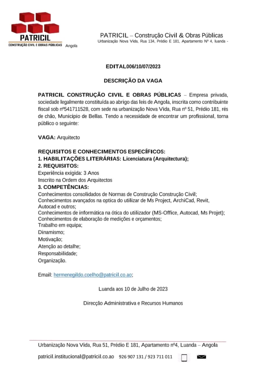 VAGA PARA ARQUITECTO