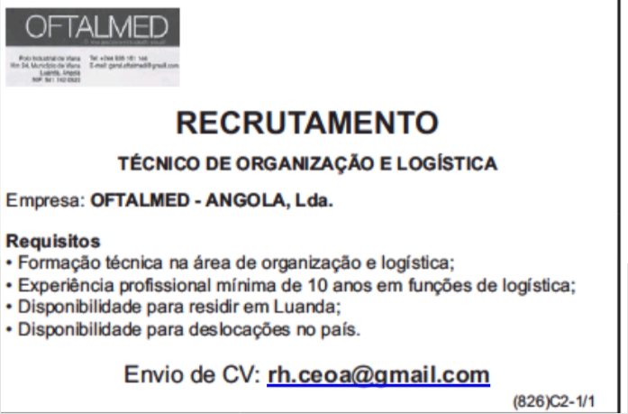 VAGA PARA TÉCNICO DE ORGANIZAÇÃO E LOGÍSTICA 