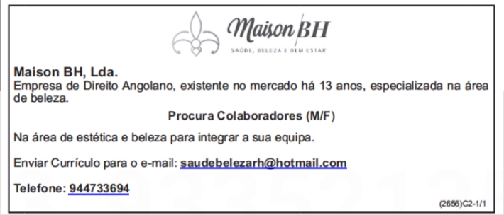 OPORTUNIDADE DE EMPREGO NA MAISON BH-LDA