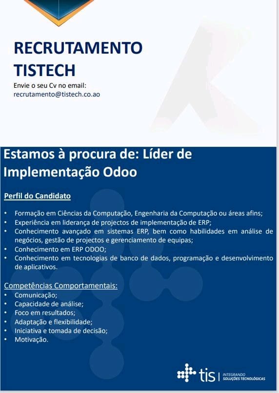 Vaga Para Líder de Implementação Odoo 