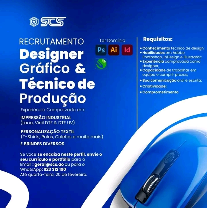 Vagas para Designer Gráfico e Técnico de Produção Gráfica.