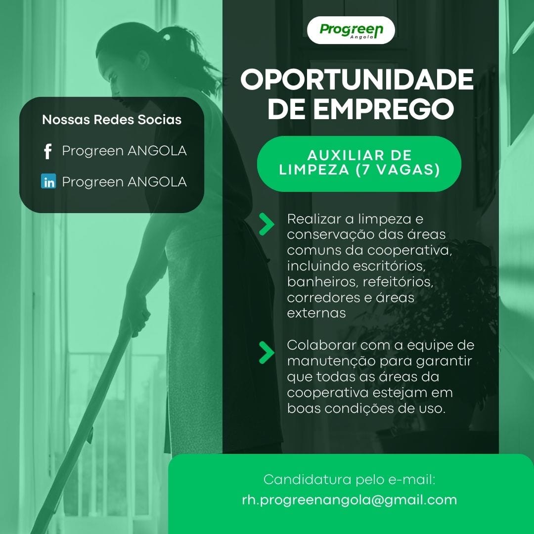 ABERTAS SETE (7) VAGAS PARA AUXILIAR DE LIMPEZA