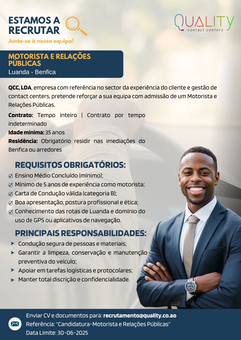 VAGA PARA MOTORISTA E RELAÇÕES PÚBLICAS
