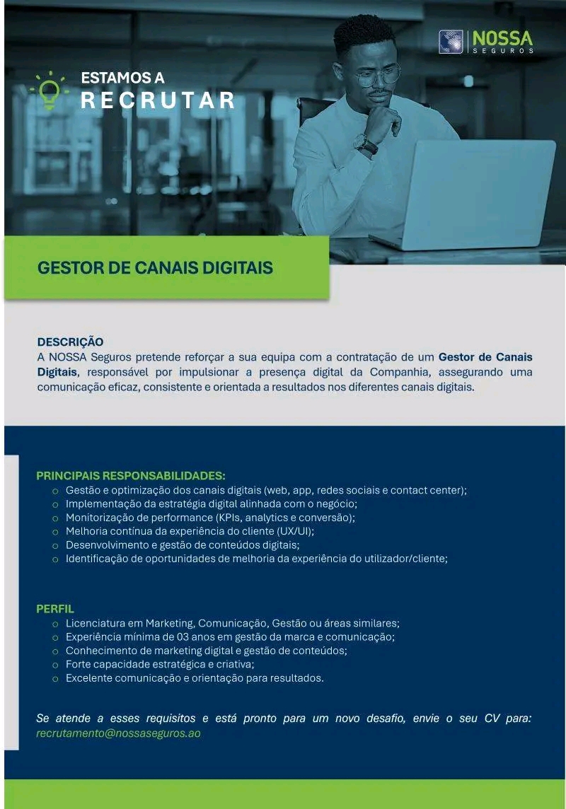 Vaga para Gestor de Canais Digitais