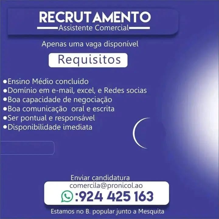 Vaga para Assistente Comercial