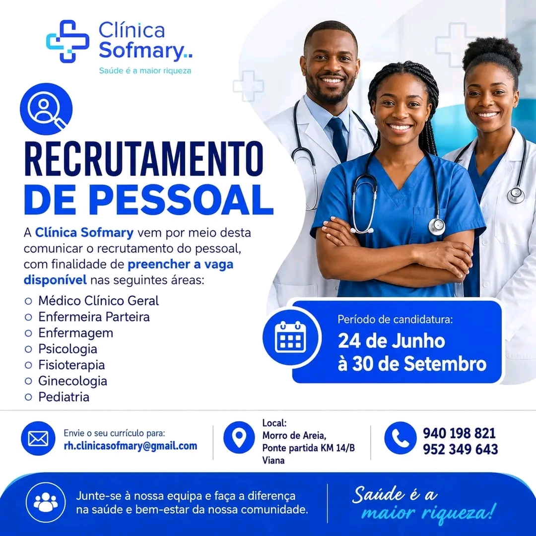 Vaga para Médico Clínico Geral, Enfermeira Parteira, Enfermagem, Psicologia, Fisioterapia, Ginecologia e Pediatria