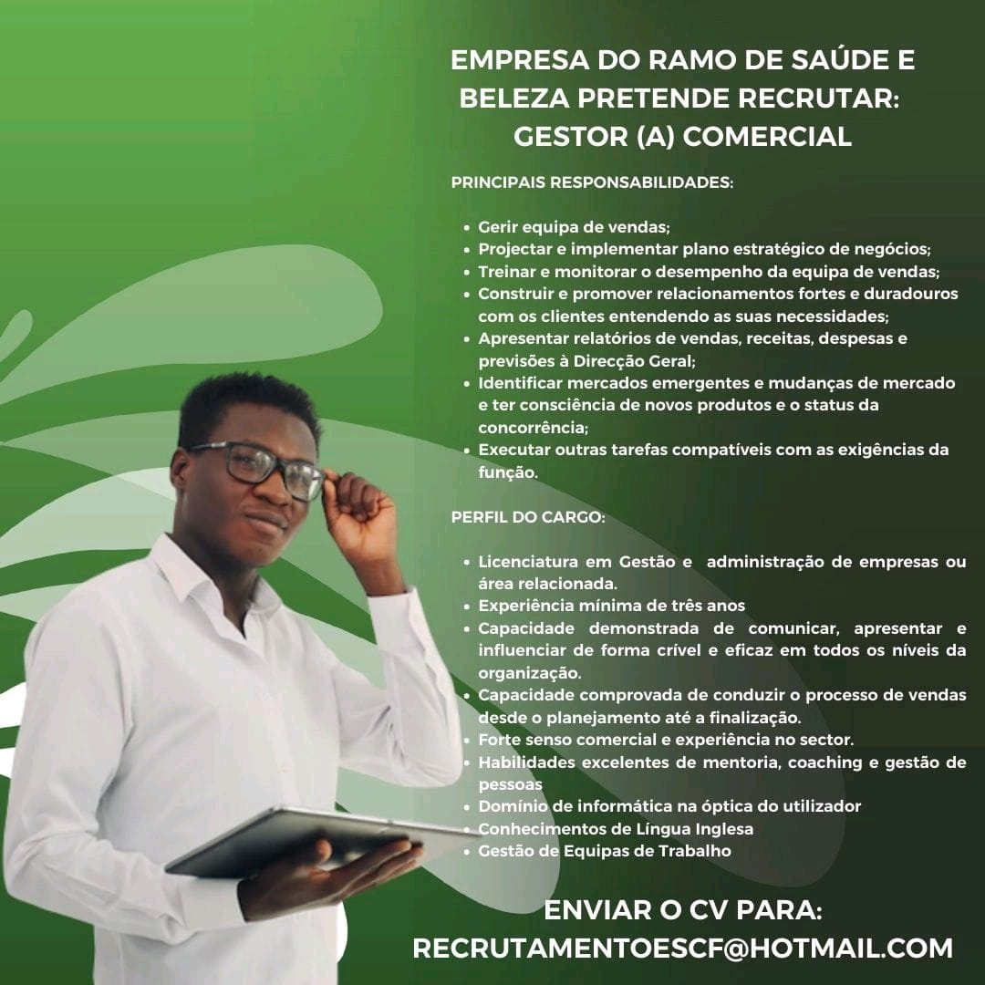 OPORTUNIDADE PARA GESTOR (A) COMERCIAL